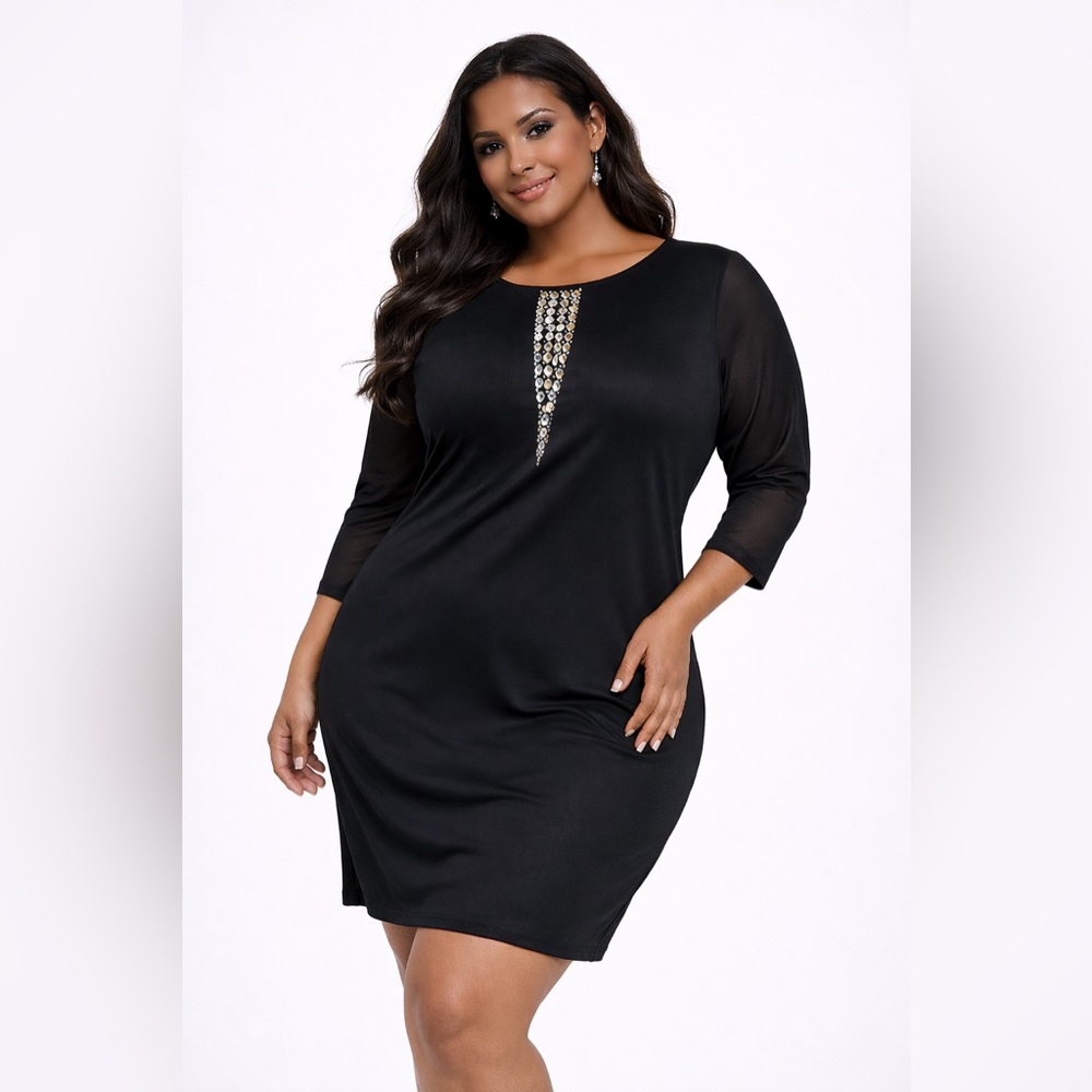Katia Long Sleeve Bejeweled Shift Dress Black Size 2X